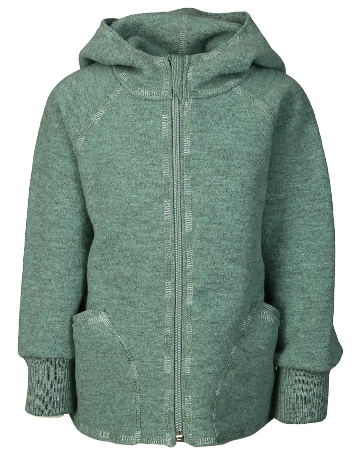 Wollfleece-Kapuzenjacke SNUGGLY WINTER in jade melange
