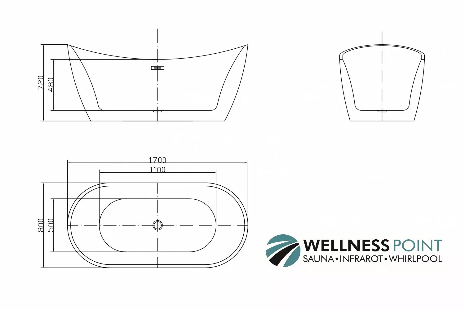 PureHaven freistehende Luxus Acryl-Badewanne 170x80cm elegant inkl. Siphon und Überlaufschutz leicht zu pflegende Oberfläche extra starker Rahmen Weiß