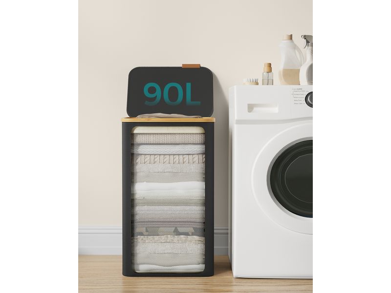 Songmics Wäschekorb  90 l, Schwarz Wäschesammler