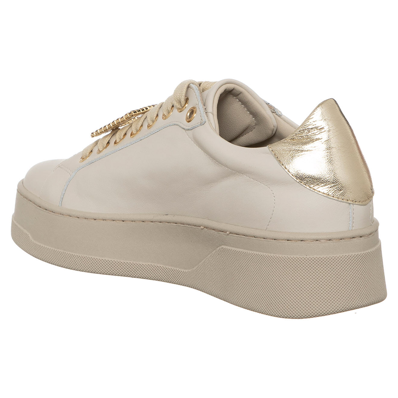 Loretta Pettinari Sneakers en Cuir Ambre beige/doré