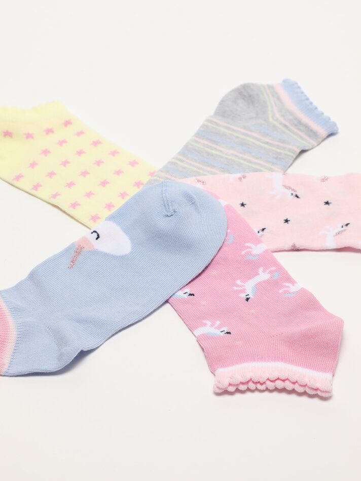 Pacote com 5 pares de meias com estampa de unicórnio - Cores sortidas