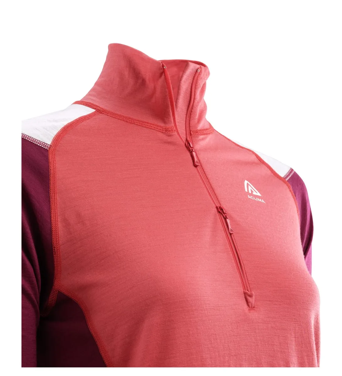Aclima Women's LightWool Reinforced Mockneck Baked Apple/Zinfandel/Nature
