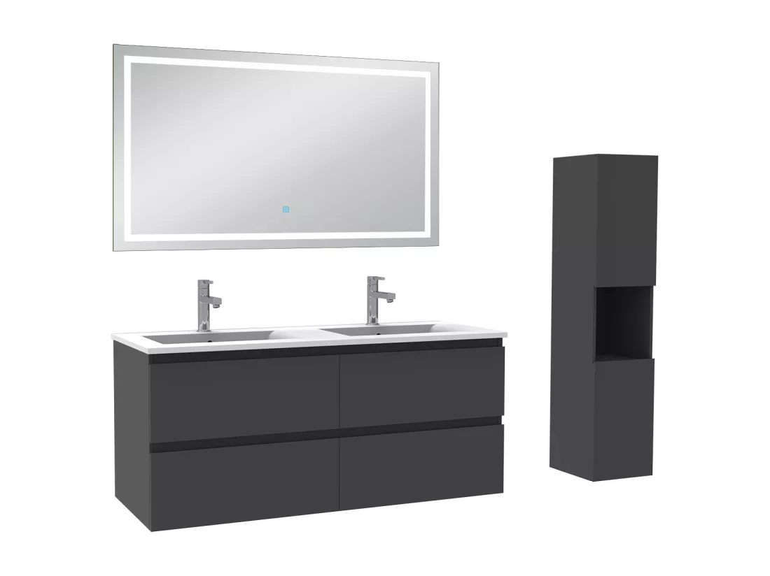 Ensemble meuble salle de Bain 120cm avec colonne et miroir 3 couleurs Anthracite