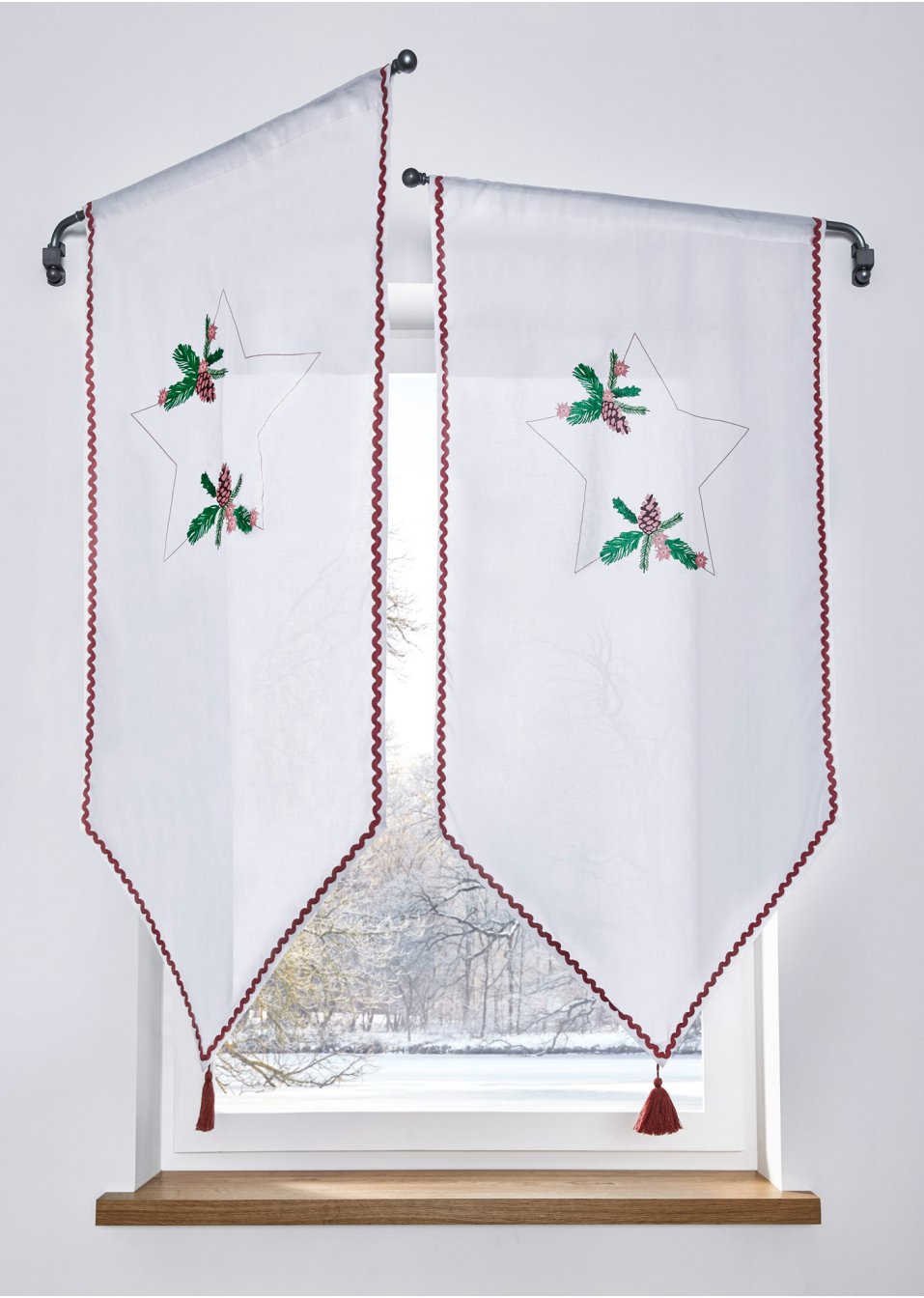 Vitrage en coton avec broderie Noël (1 pce.)