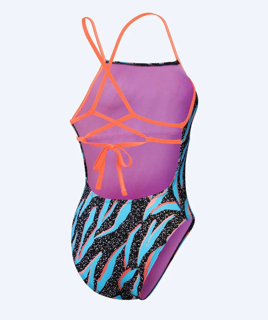 Speedo badedragt til damer - Allover Digital Lattice Tie Back - Sort/blå/orange