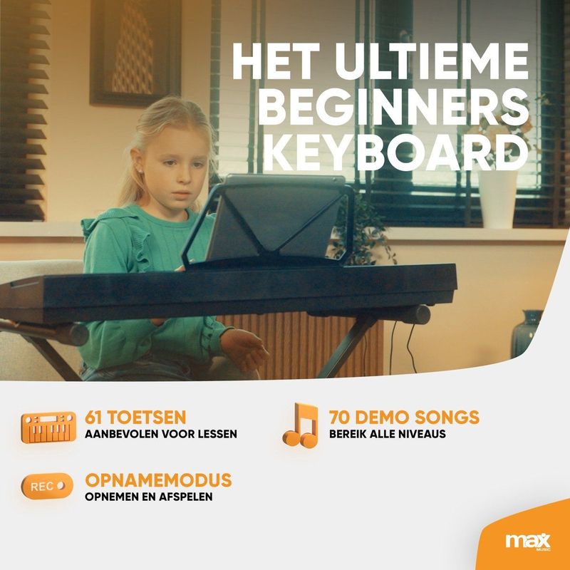 MAX KB15 Keyboard set met koptelefoon en bladmuziekhouder - Perfect voor beginners - Oplaadbare accu