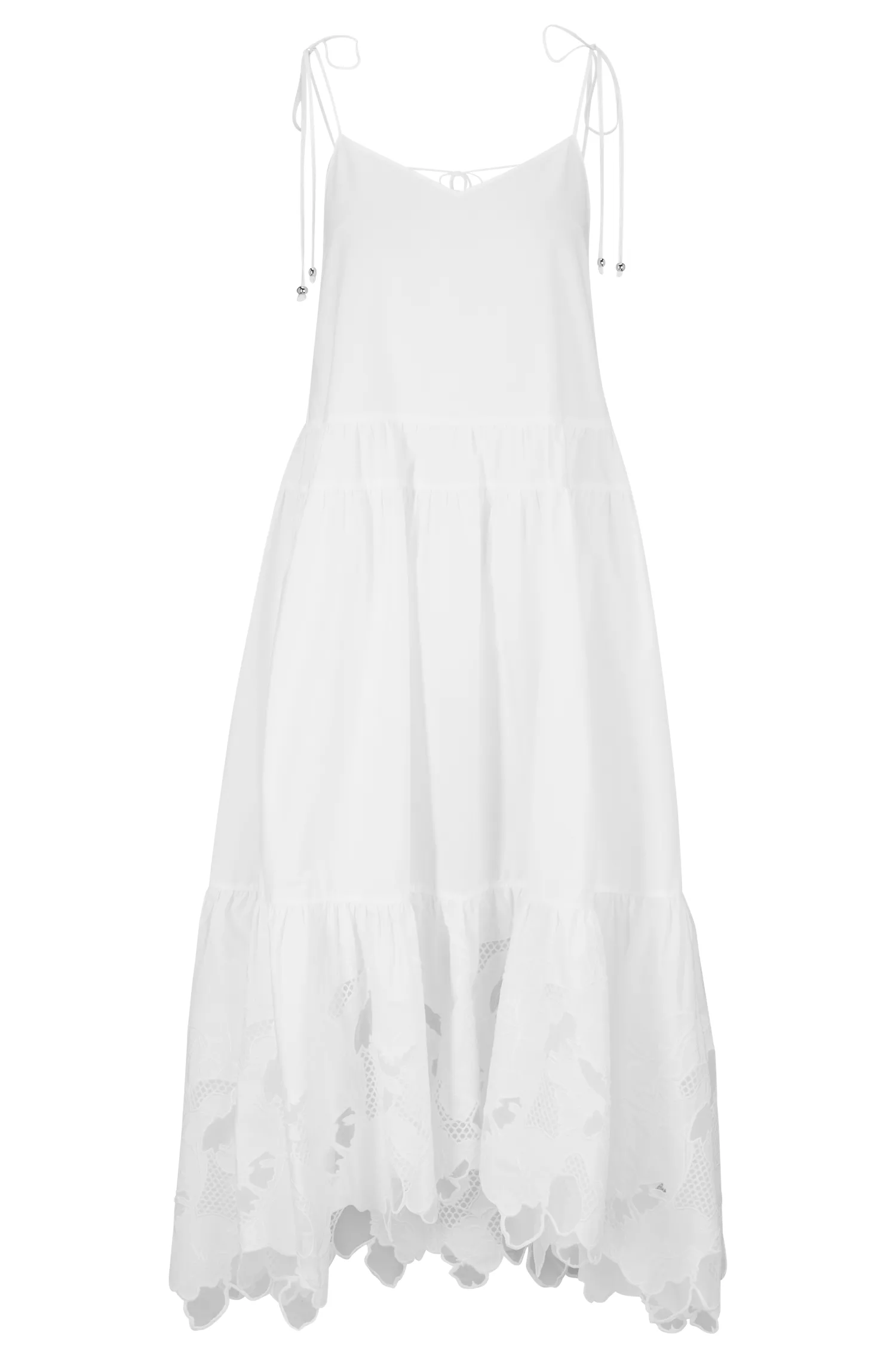 Vestido preto de algodão com alças finas e bordado inglês da BOSS.