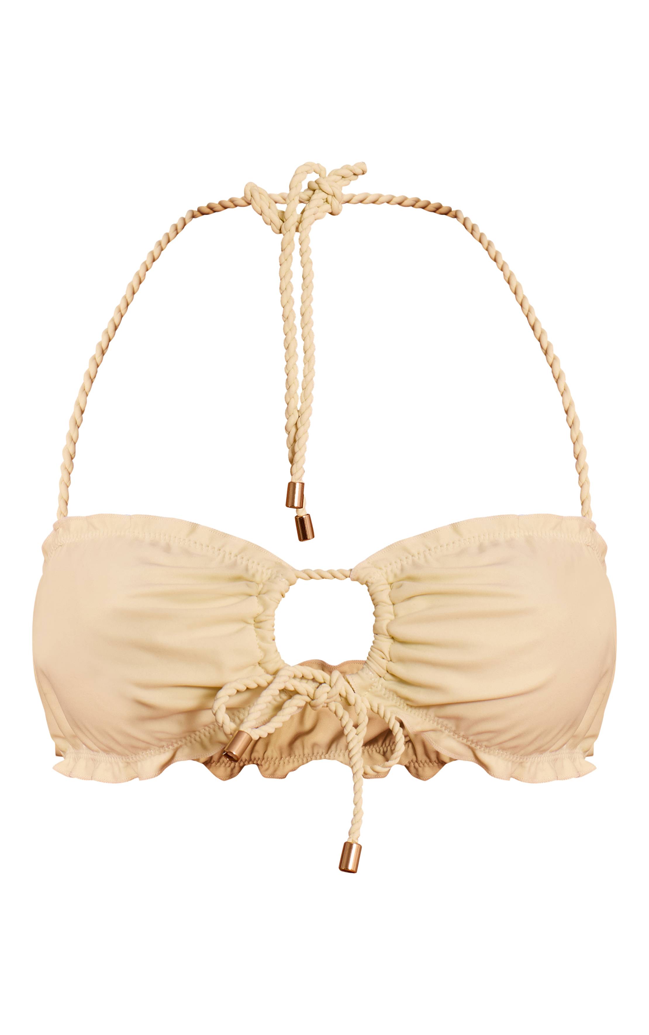 Crème Haut De Bikini Froncé À Détail Torsadé