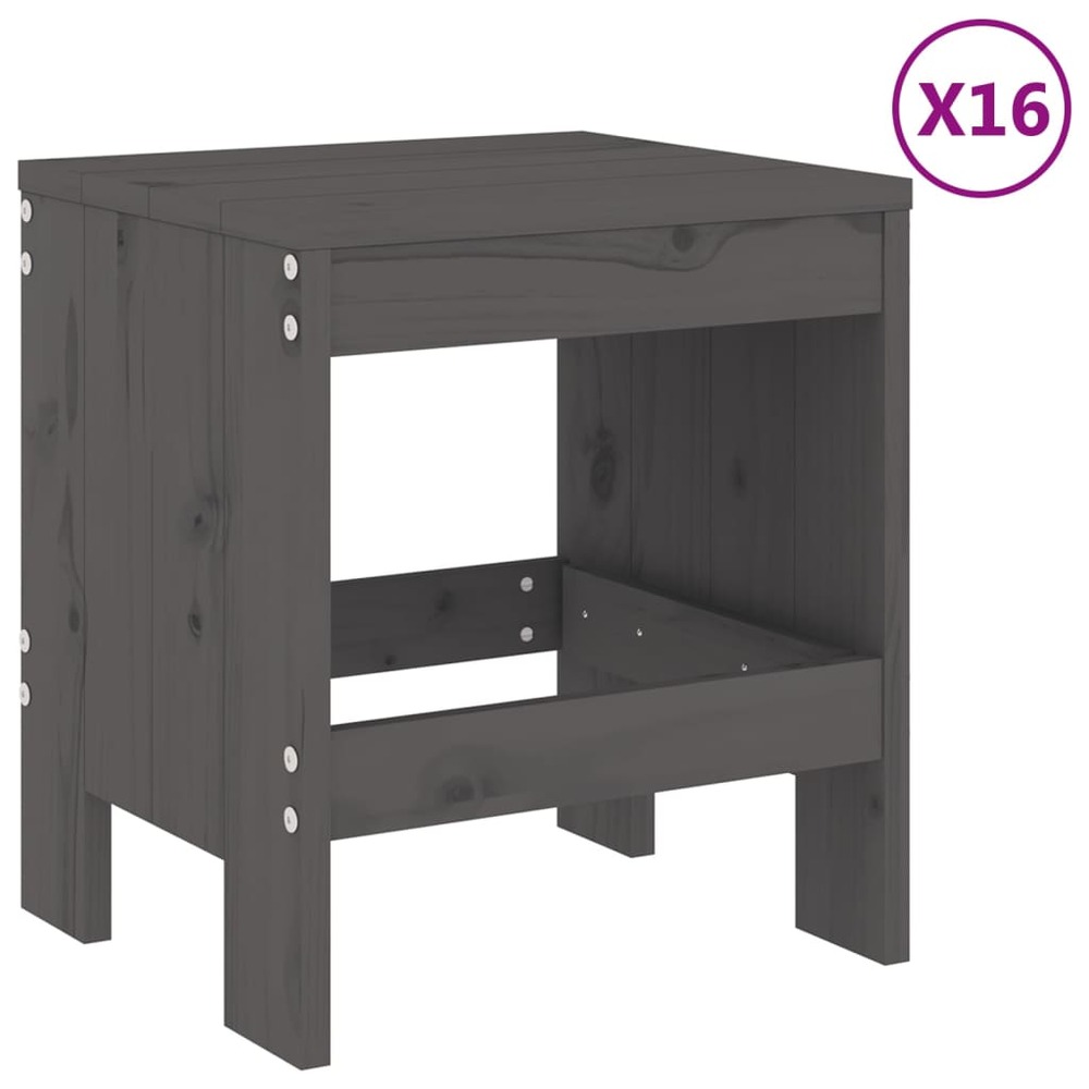 Ensemble à dîner de jardin 17 pcs gris bois massif de pin