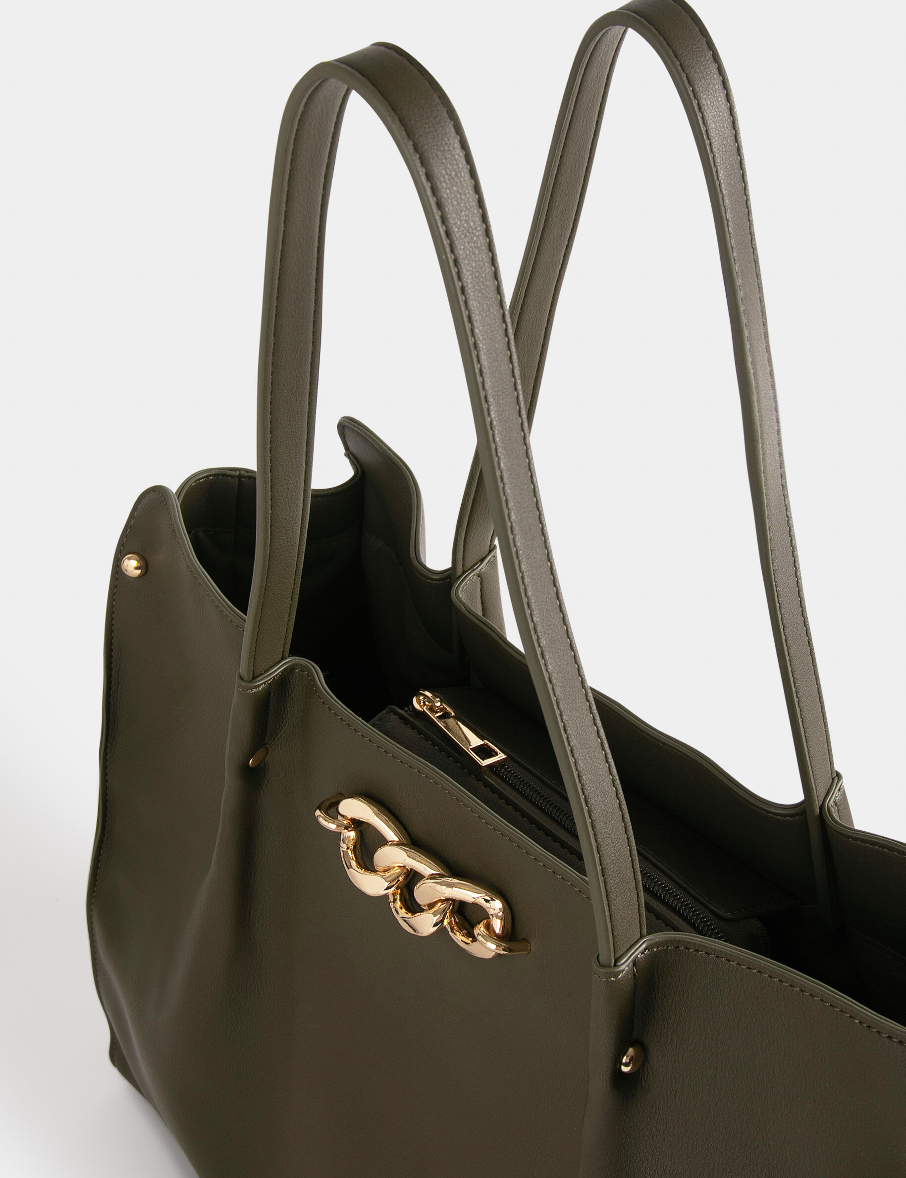 Sac cabas avec détail chaîne vert kaki femme - vert_kaki