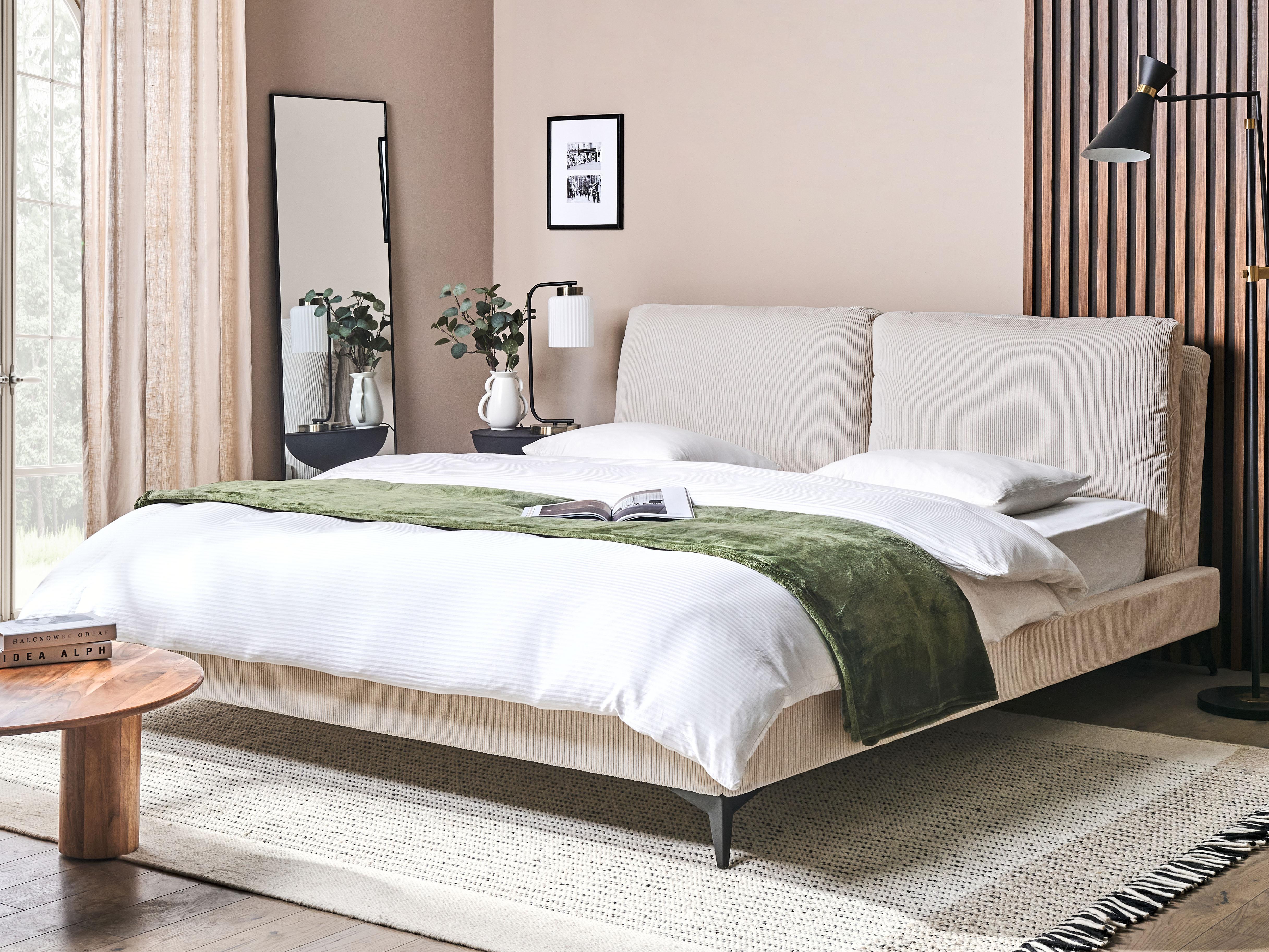 Bed Corduroy MELLE 180 x 200 cm Lichtbeige