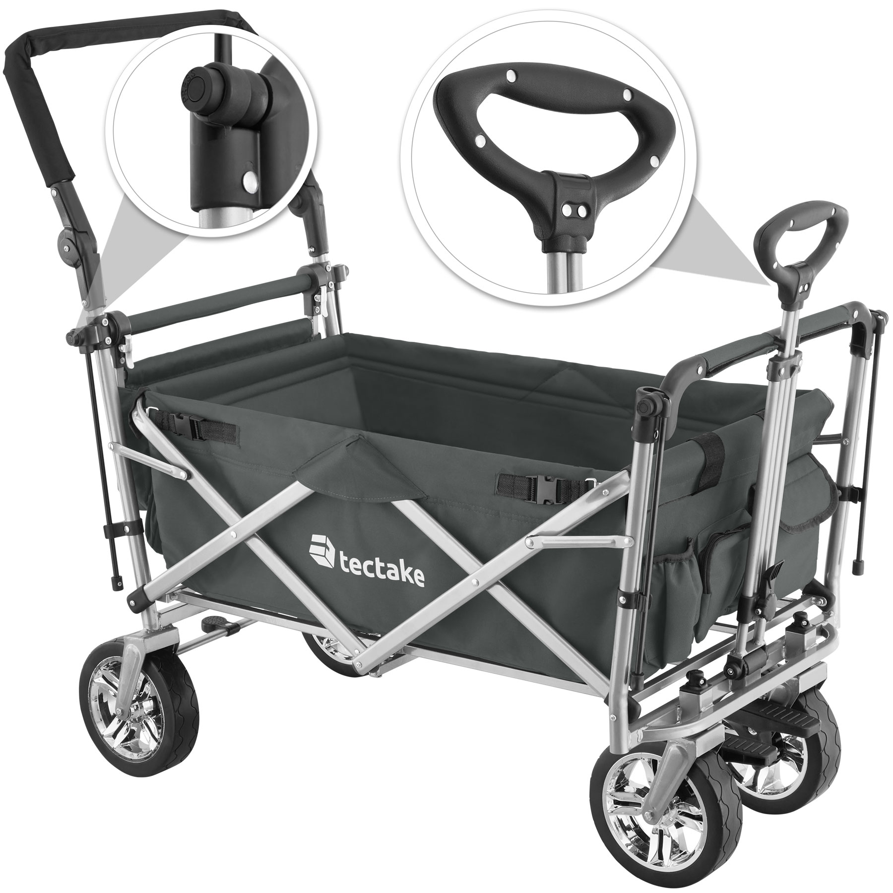 tectake® Bollerwagen, faltbar, mit Dach, abnehmbarer Stoffeinsatz mit 6 Taschen, inklusive Tragetasche, Belastbarkeit 80 kg