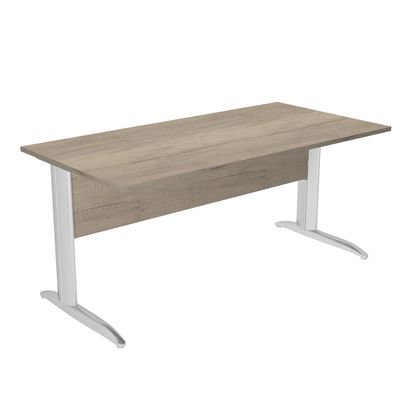 Bureau droit Trend - L160 - Pieds métal en L - plateau imitation chêne canadien - pied métal effet chromé