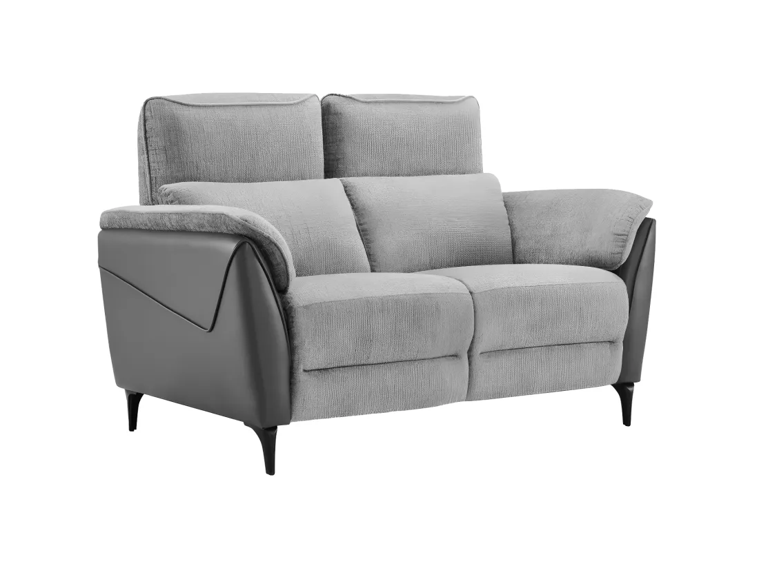 Canapé 2 places relax électrique Tissu/Simili cuir Gris - CEPHEE