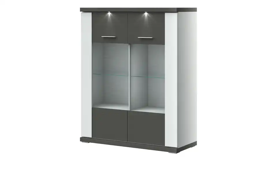Highboard  Toulon Weiß, Graphit Spotbeleuchtung