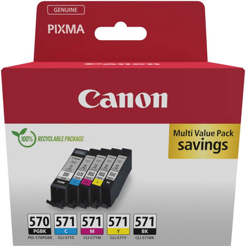 Canon PGI 570 + CLI 571 Pack de 5 cartouches - 2 noires + 3 couleurs pour imprimantes jet d'encre