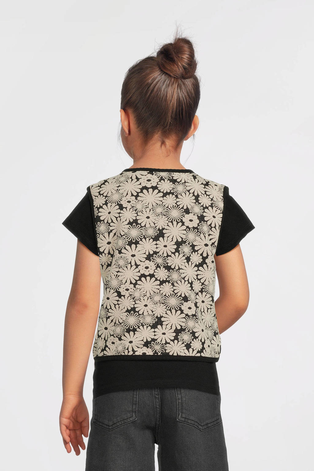Moodstreet gilet Vajén met all over print zwart/wit