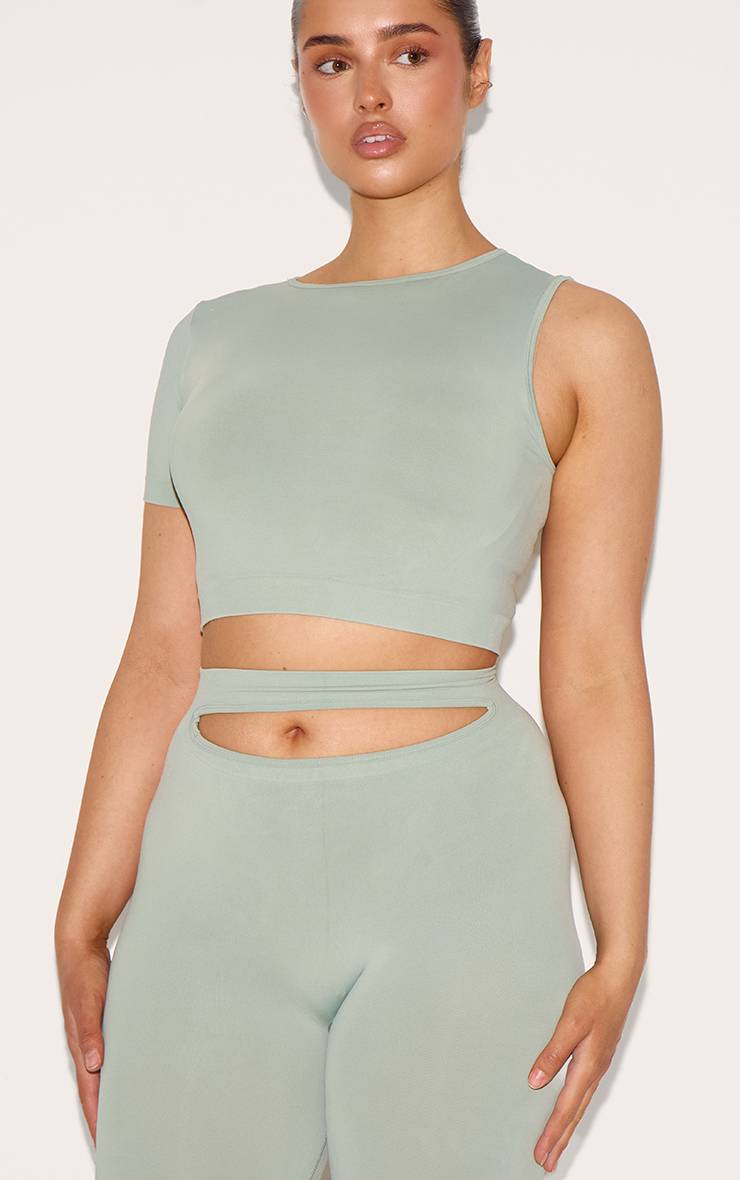Vert Sauge Top Court Sans Couture À Une Manche Shape Soft