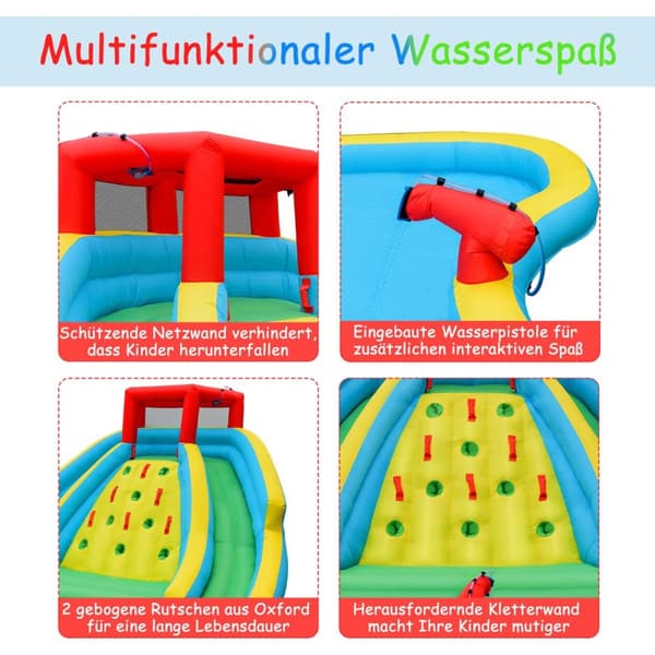 Oppblåsbart hoppeslott med to vannsklier klatrevegg 452 x 366 x 229 cm (kun hoppeslott)