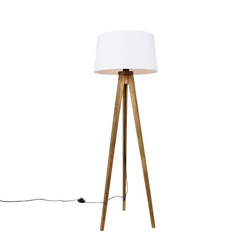Landelijke tripod vintage hout met linnen kap wit 45 cm - Tripod Classic