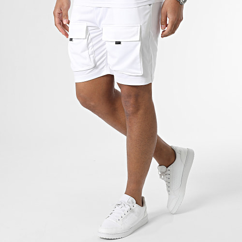 Ensemble Tee Shirt Poche Et Short Cargo E392 Blanc