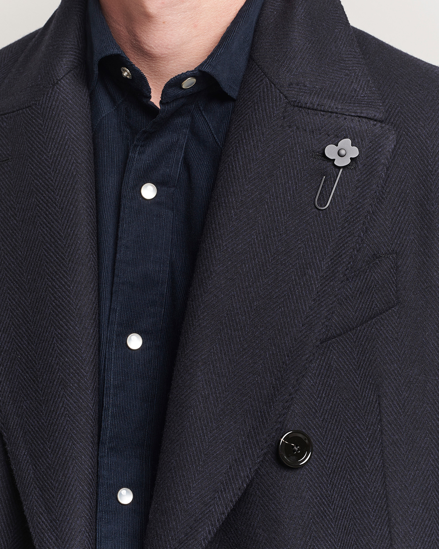 Lardini Wool/Cashmere Herringbone Coat Navy