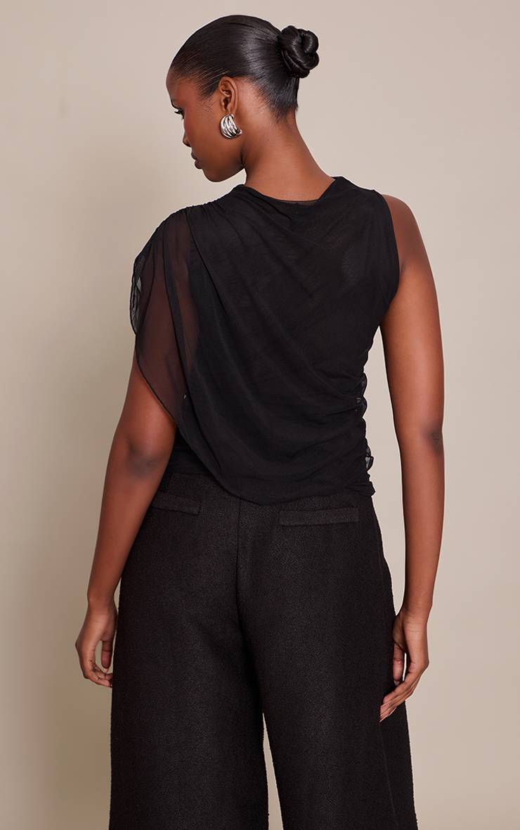 Noir Top Long Avec Détail Cape En Mesh