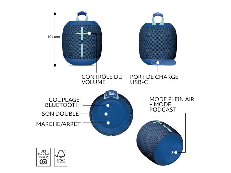 Ultimate Ears Bluetooth Speaker WonderBoom 4 Blau Wasserfester, kompakter Bluetooth-Lautsprecher mit bis zu 14 Stunden Akkulaufzeit