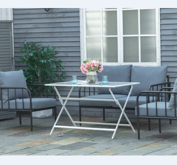 Outsunny Klapptisch mit einem Schirmloch weiß 110L x 70B x 70H cm