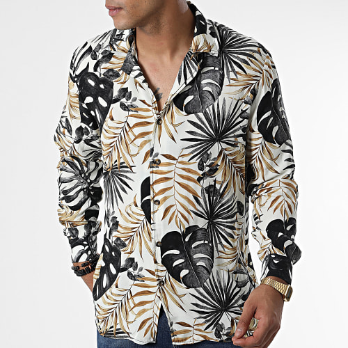 Chemise Manches Longues Floral Beige Gris