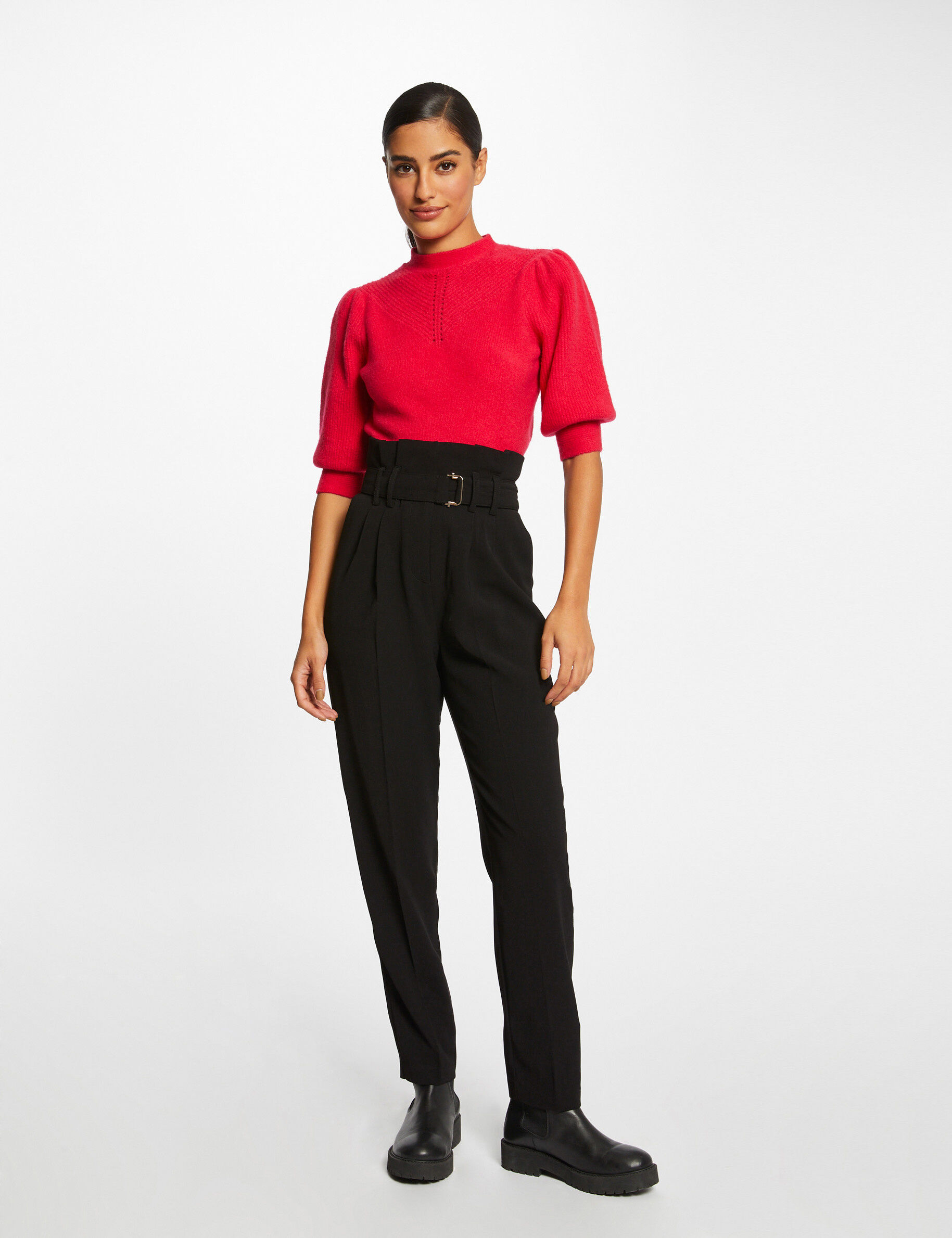 Pantalon paperbag ceinturé noir femme - noir