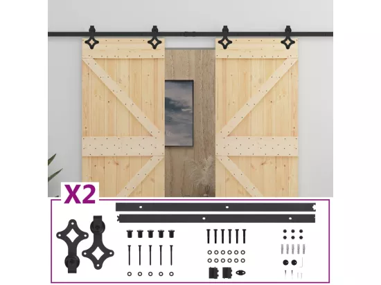 Porte coulissante avec kit de quincaillerie 80x210cm Pin massif