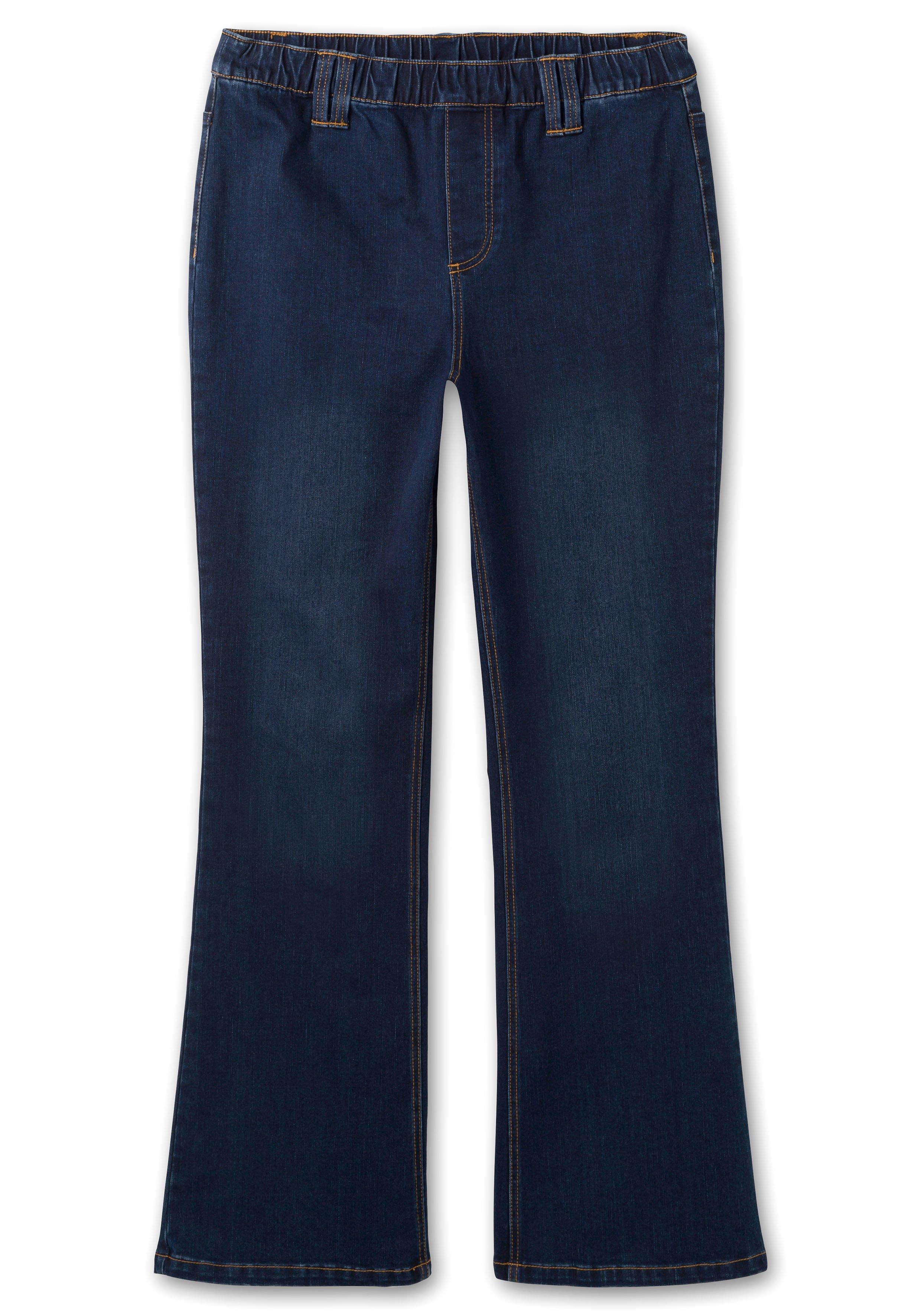 Bootcut-Jeans mit Gummibund und Kontrastnähten