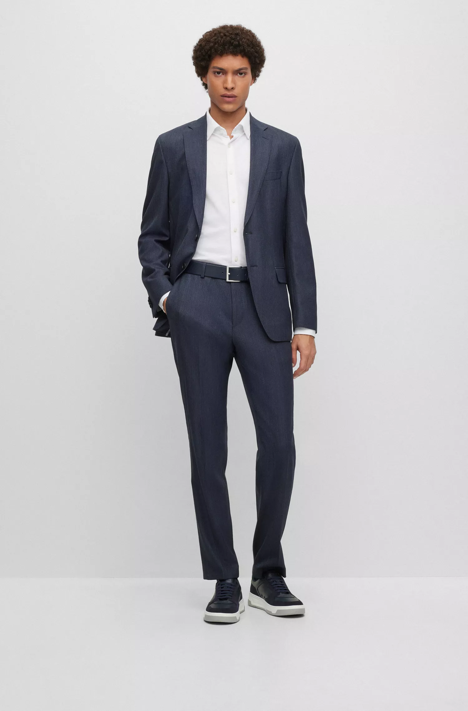 Camisa BOSS preta de corte regular em malha de algodão puro