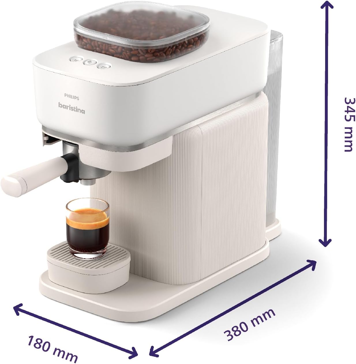 Philips Baristina Espressomaschine und Milchaufschäumer Paket – Automatisches Mahlen, Tampen & Brühen, 16 Bar, Kaffeemaschine mit Mahlwerk & Siebträger, leichte Reinigung, Naturweiß (BAR303/00)