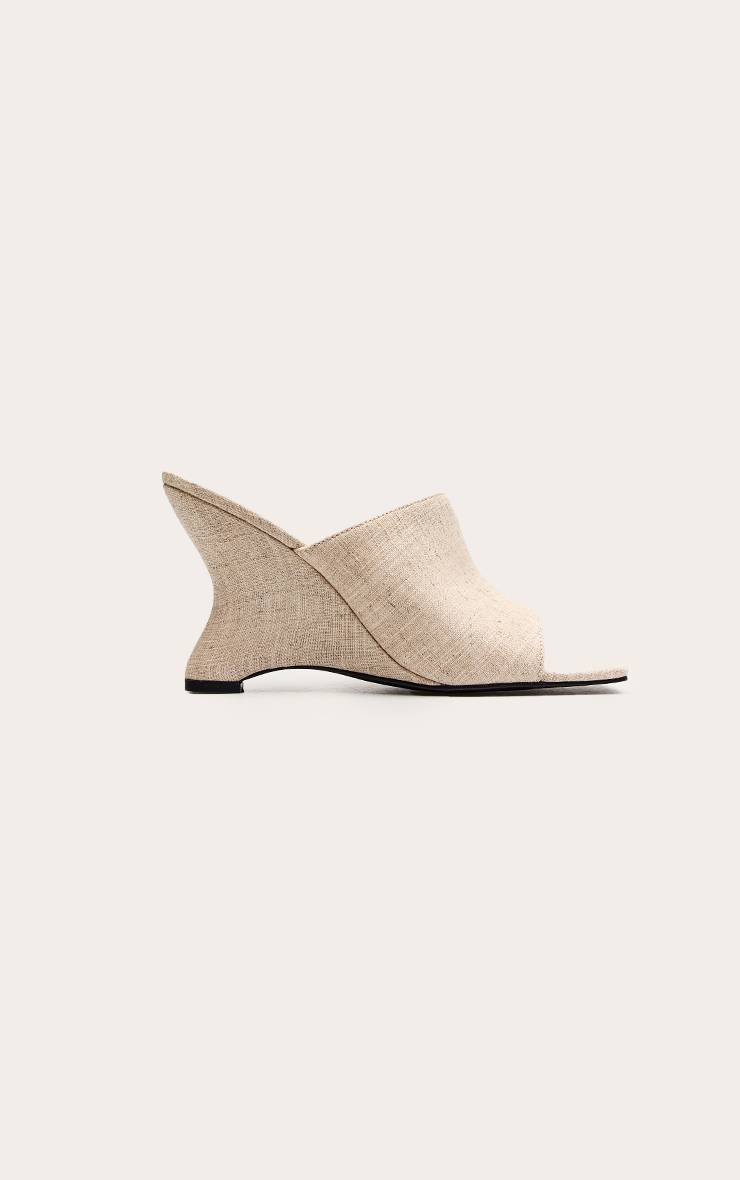 Naturel Mules À Empeigne Haute En Faux Lin Avec Semelles Compensées Galbées