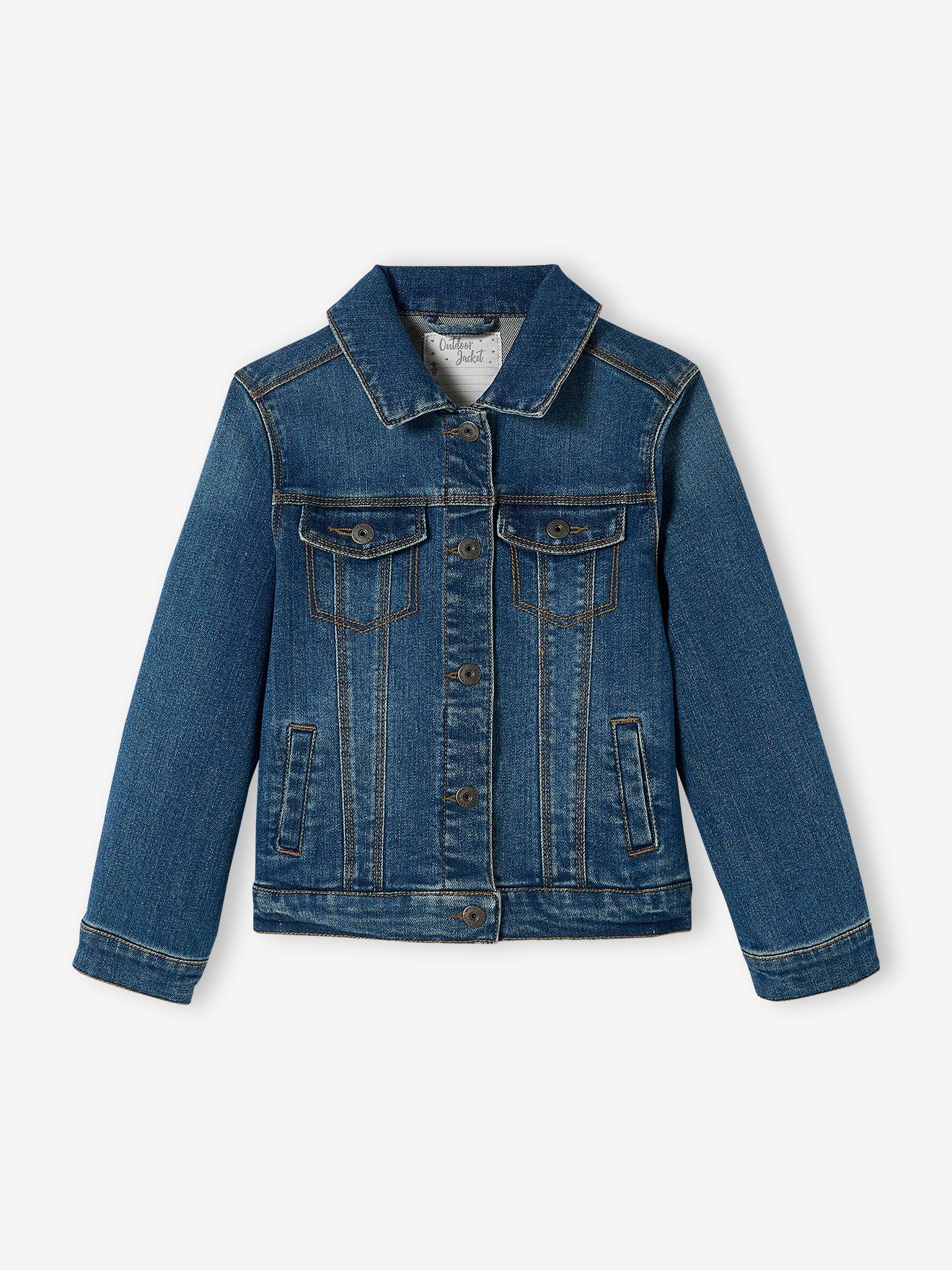 Jaqueta jeans azul-escura lavada para meninas