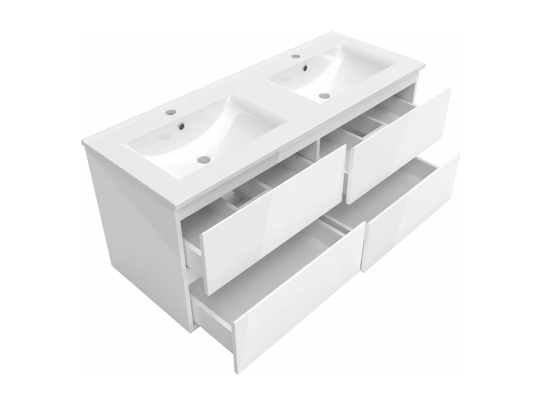 AICA Ensemble Meuble salle de bain blanc 120cm avec double vasque en céramique,meuble 4 tiroirs