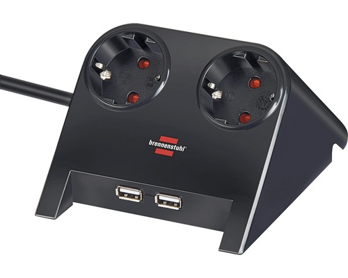 Brennenstuhl Desktop Power Charger 2-weg met USB zwart/gepolijst 1,8 m