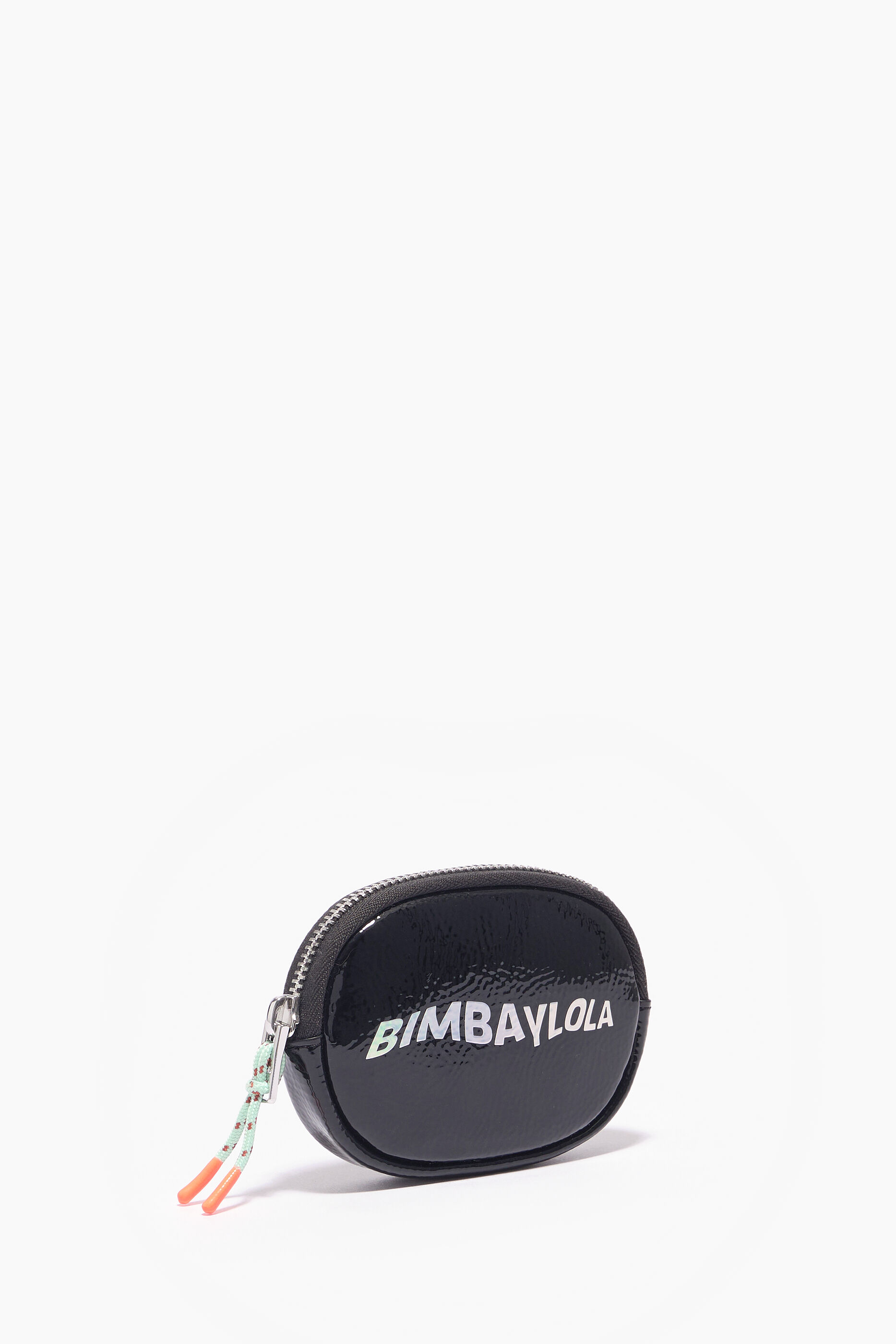Porta-moedas oval em couro envernizado preto