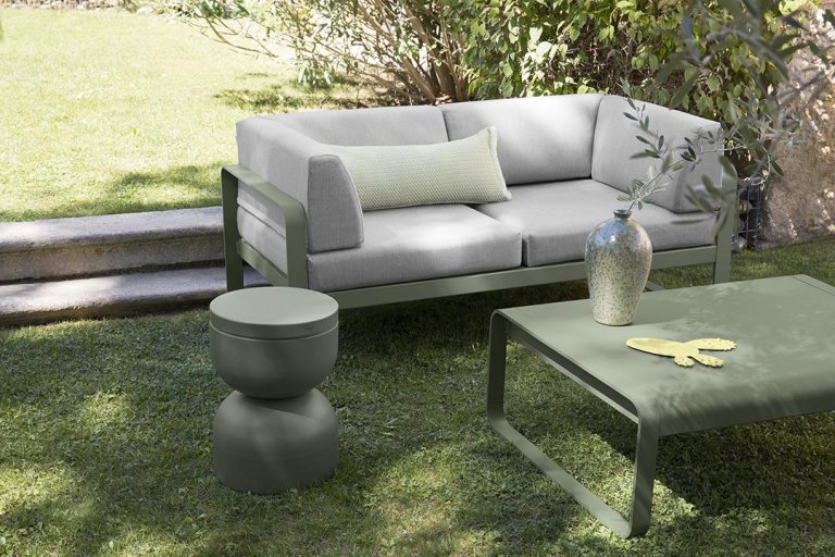 Fermob Bellevie 2-zits loungebank kussen flannelgrijs Ice Mint