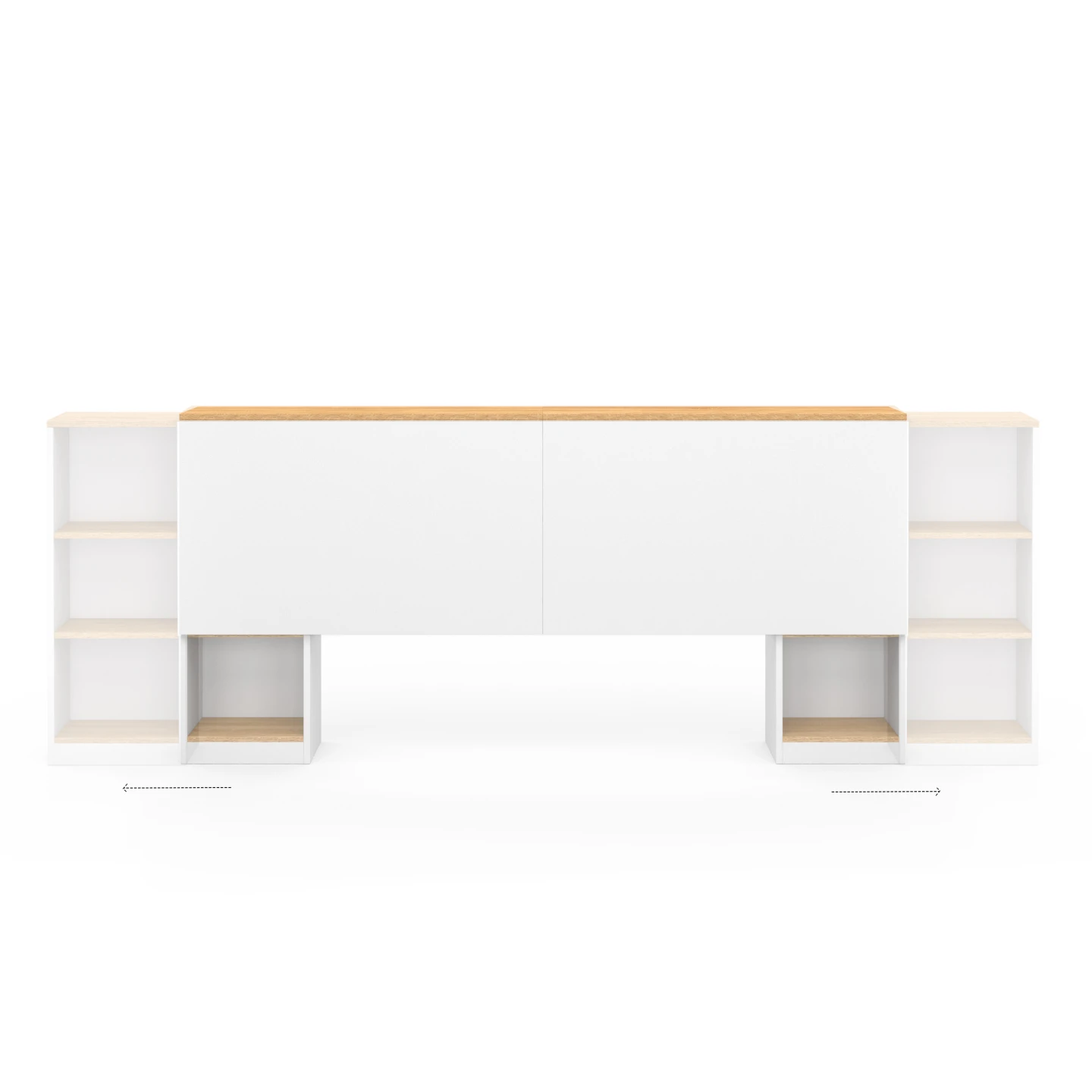 Tête de lit sur pied extensible avec chevets coulissants CATBA pour lit 140 et 160 cm blanc et façon bois