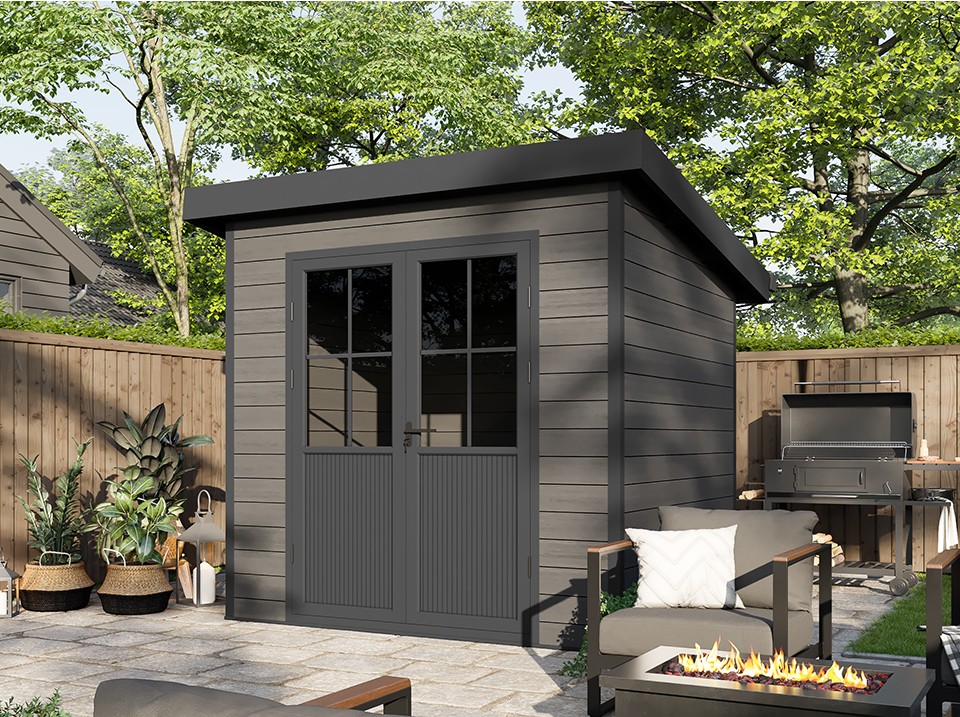 Abri de jardin composite sintra - 4m² - gris - epaisseur des murs : 28 mm - bois composite co-extrudé - menuiseries en aluminium