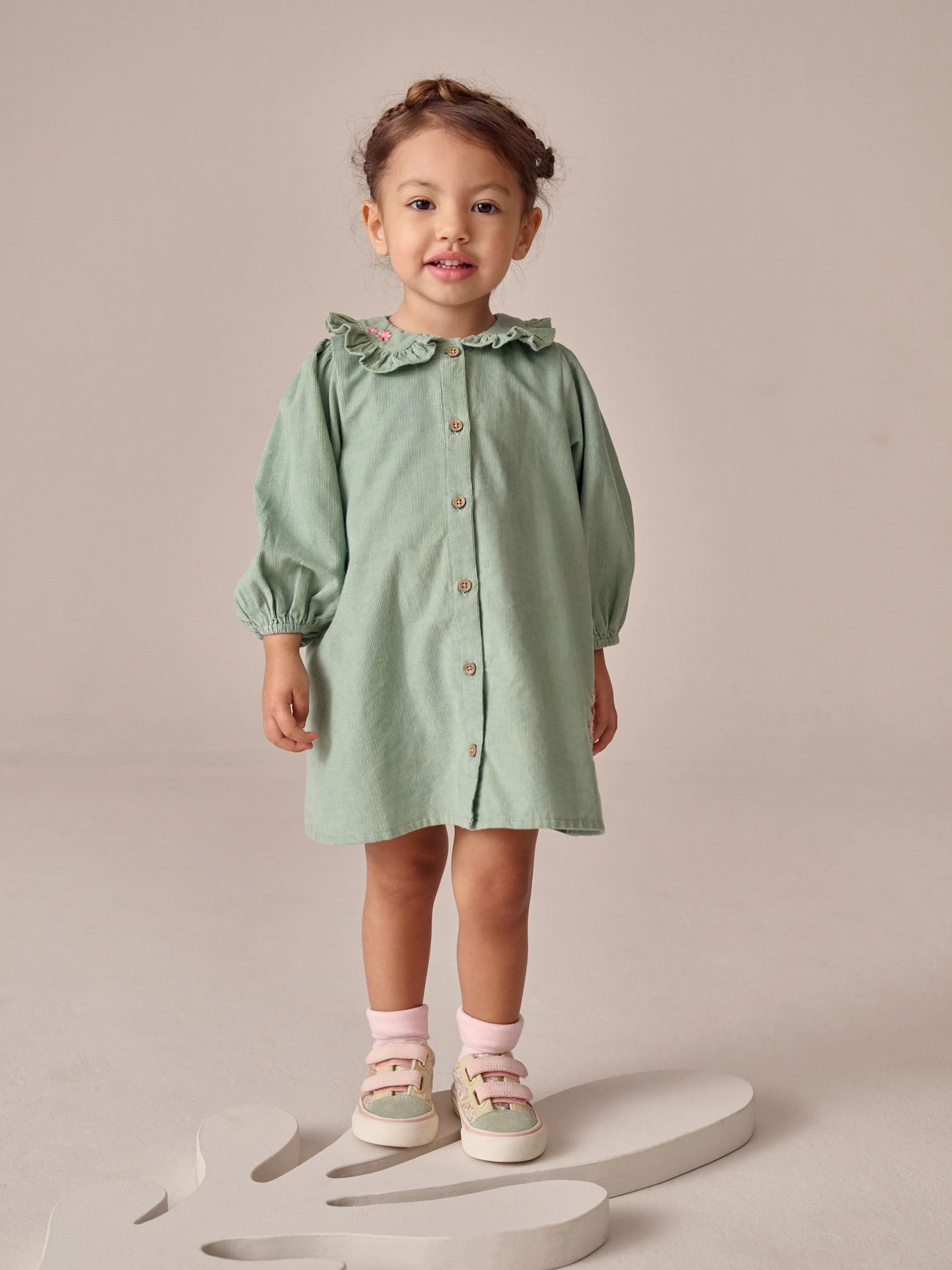 Grijs-groen - Corduroy jurk met lange mouwen (3mnd-8jr)