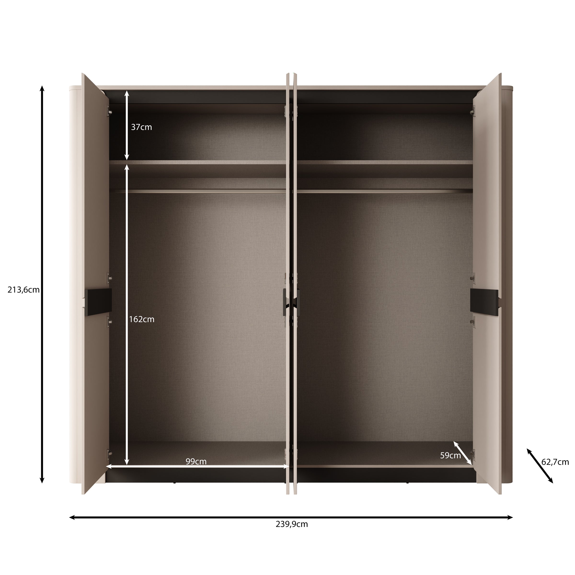 Vexon - Kledingkast met 4 deuren - Beige/Zwart - 240x63x214