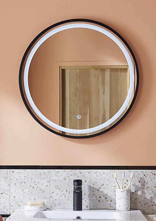 Miroir de salle de bains lumineux LED noir rond Ø 60 cm, MPGlass Naos