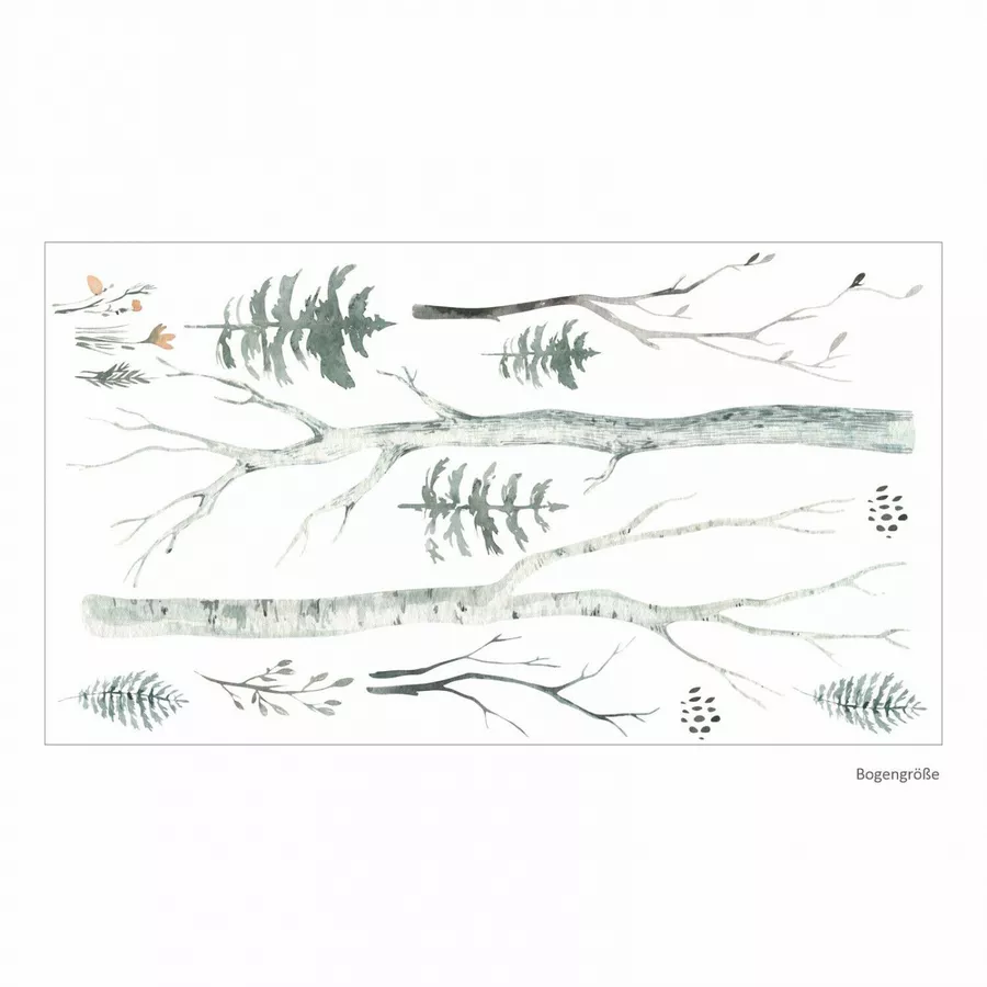 Nikima Wandtattoo 204 Wald Aquarell - Birkenstämme Tannen Zweige in 6 vers. Größen braun
