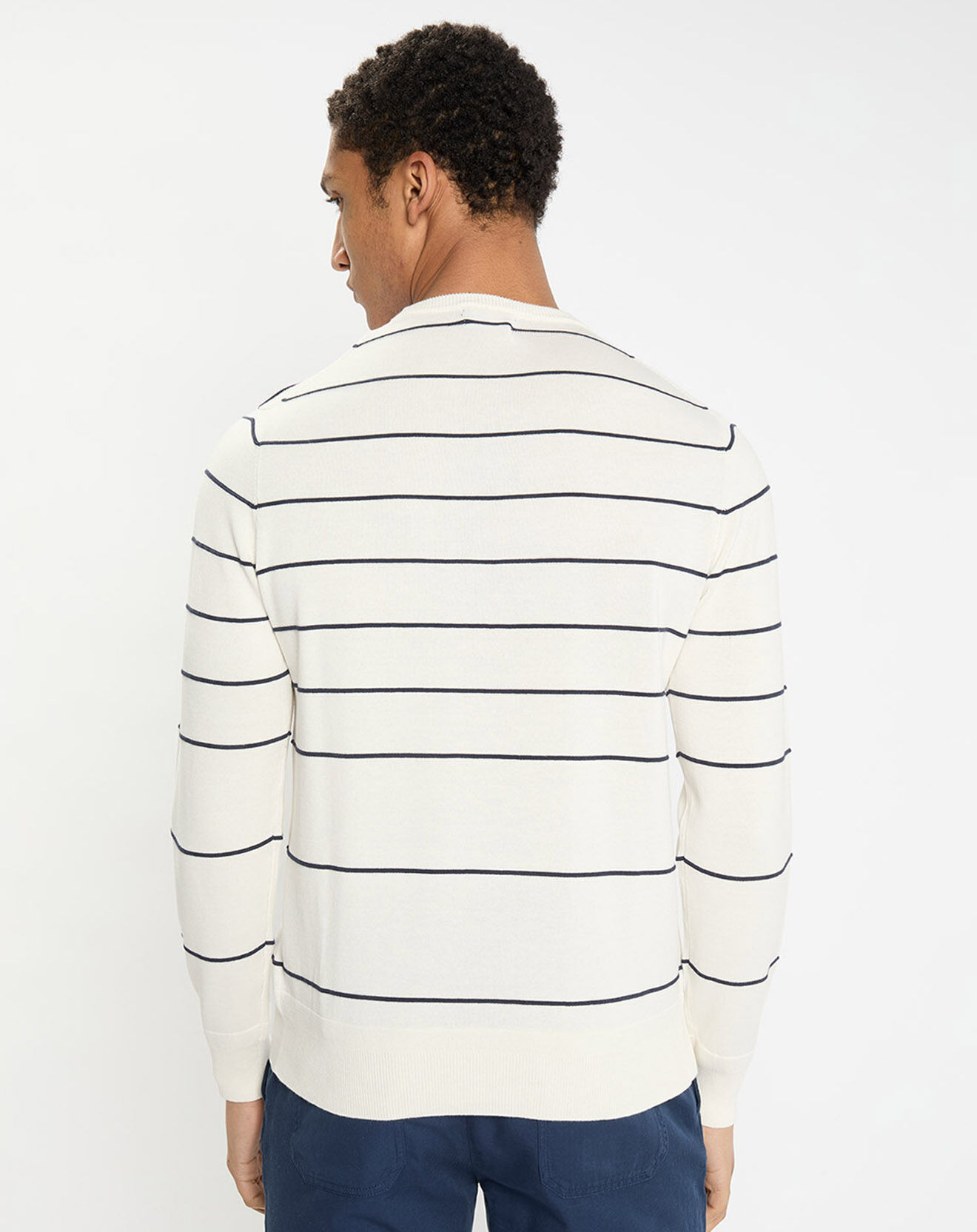 Hackett London Pull col rond Marinière blanc/bleu