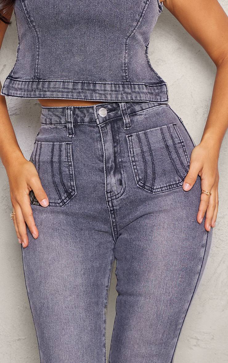 Washed Charcoal Jean Évasé Ajusté En Denim Petite