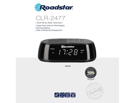 ROADSTAR - Clr-2477 radio-réveil numérique fm, port usb à chargement ra...